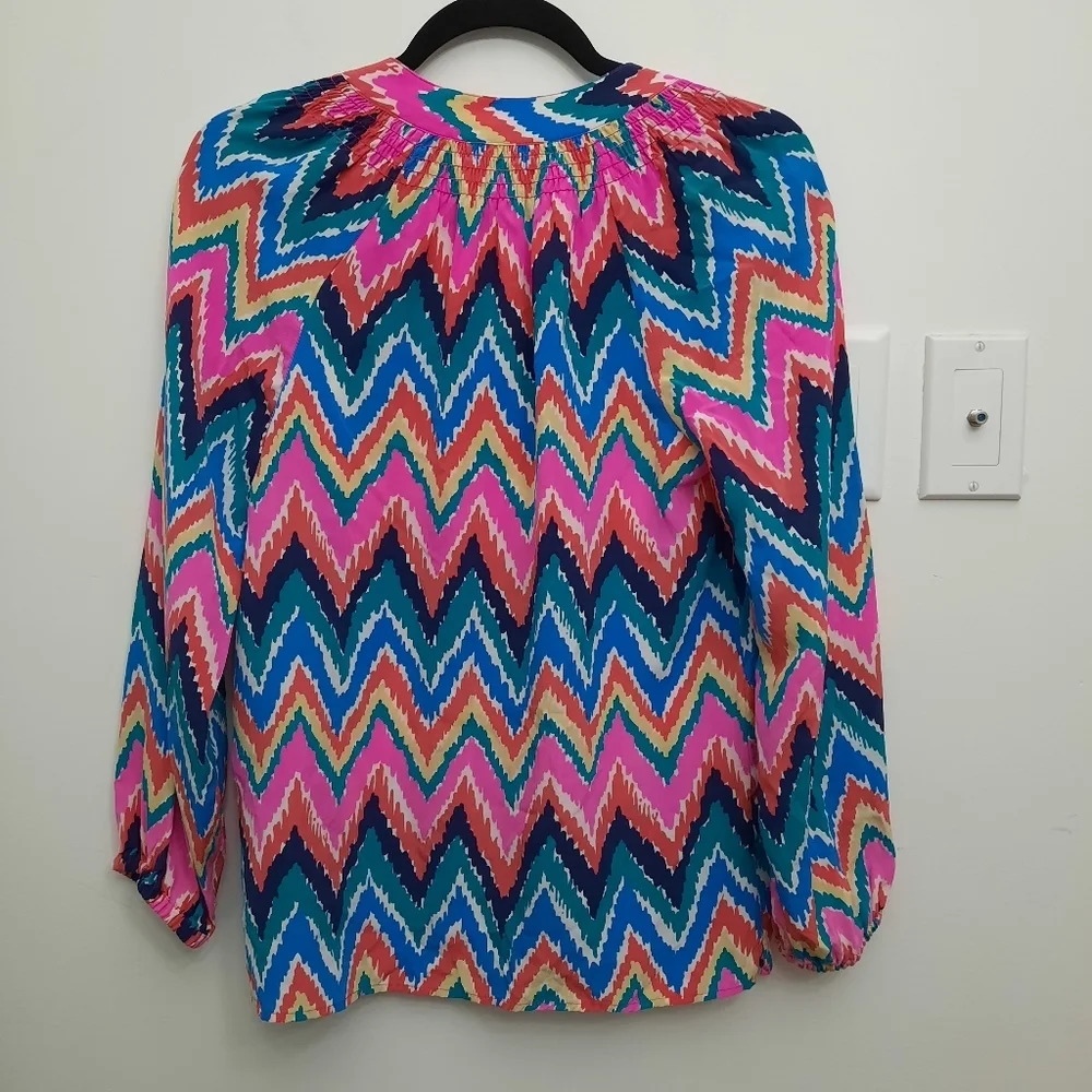 Lilly Pulitzer Chevron Elsa Silk  Multicolor Blouse - Picture 7 of 10